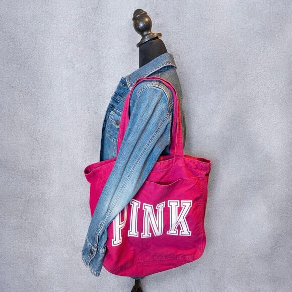 PINK Victoria’s Secret Y2K Logo Zip Closure Tote Bag - Picture 1 of 9